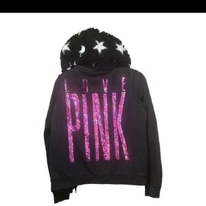 HTF VS PINK Bling Star Sherpa Fur Zip Up Hoodie